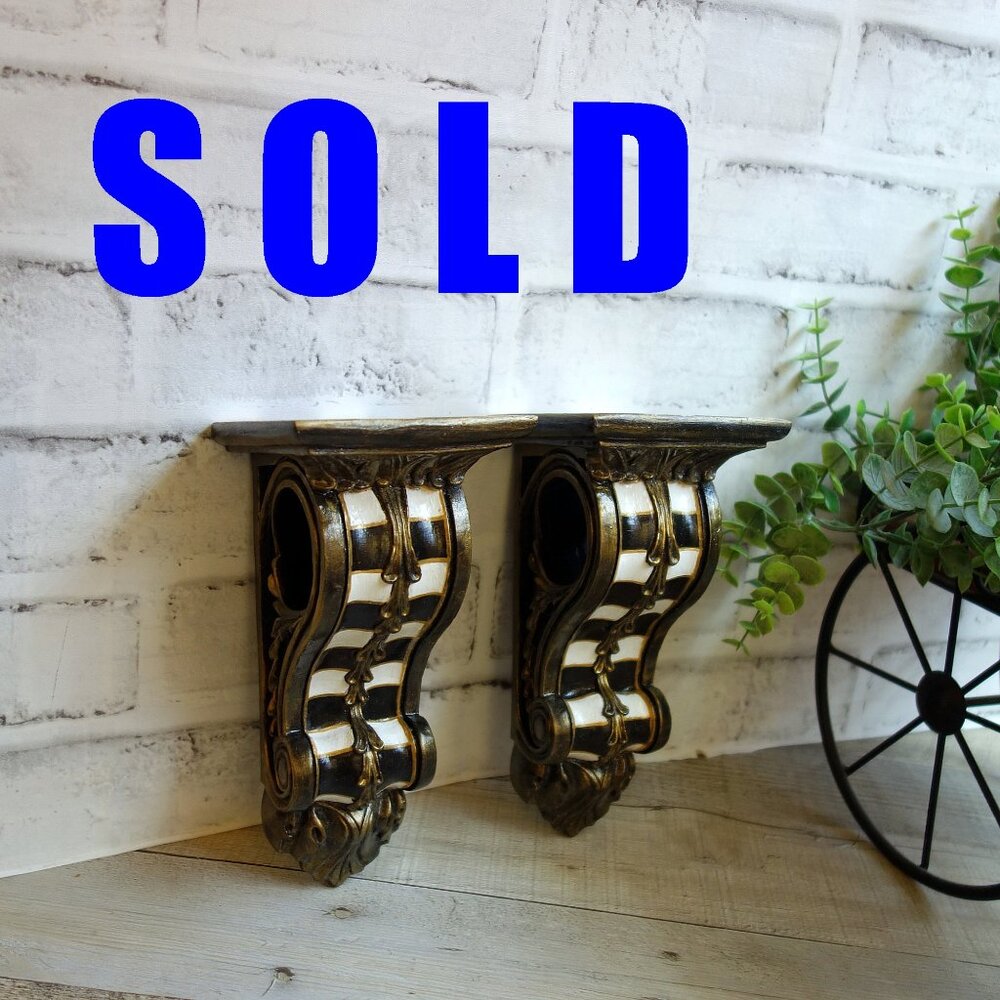 Small Checked Shelf Set Courtly Decor Vintage Corbel Baroque Checked Shelves